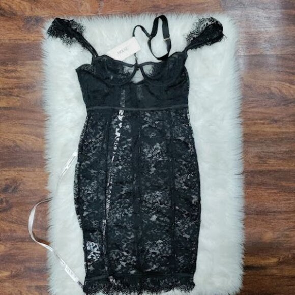 NWT House of CB Hermosa Black Lace Sheer Collar Dress Women's Size Large - Picture 6 of 13